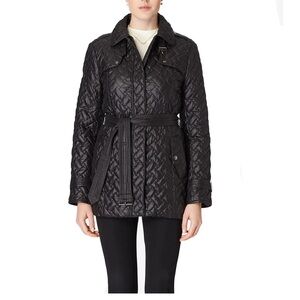 Cole Haan Black Quilted "Thermore" Zip Up Coat, Size Small